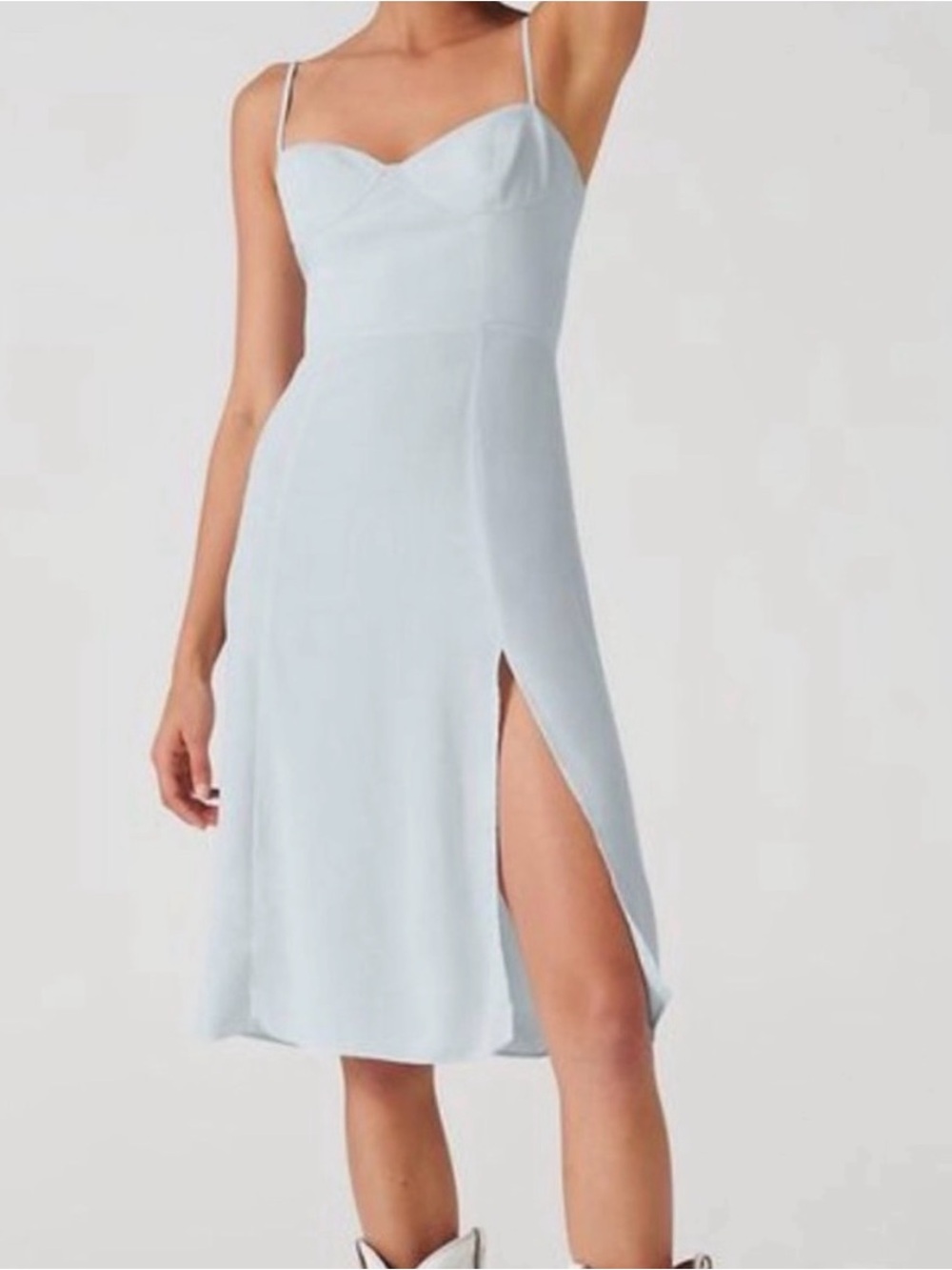 Aritzia Light Blue Spaghetti Strap Midi Dress with Side Slit